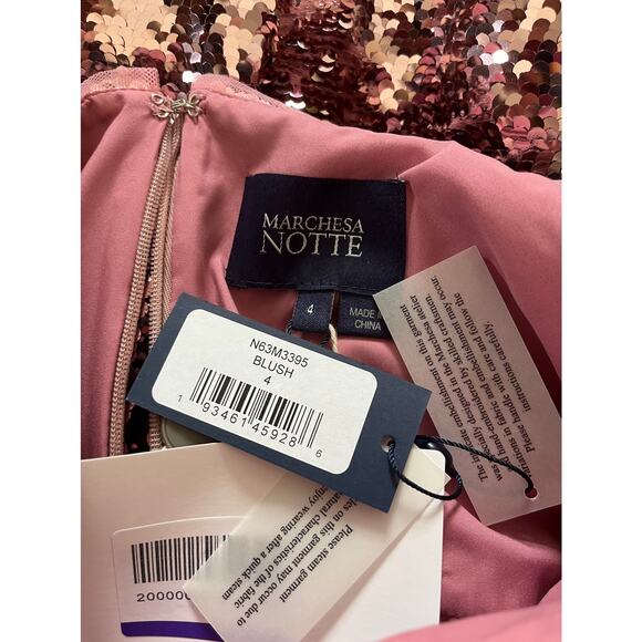 Marchesa Notte Sequin Majestic Magnolias Midi Dress With Flower Detail Blush 4 - Picture 4 of 4